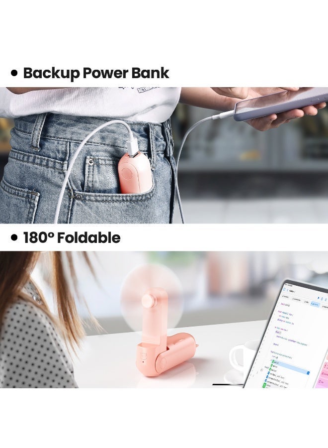 Gaiatop Portable Handheld Fan, 3 IN 1 Mini Foldable Travel Fans ,17H Max Cooling Time , Power Bank, Pocket Design USB Rechargeable for Travel Concert Lash Makeup, Summer Gifts for Women Girl, Pink - Image 4