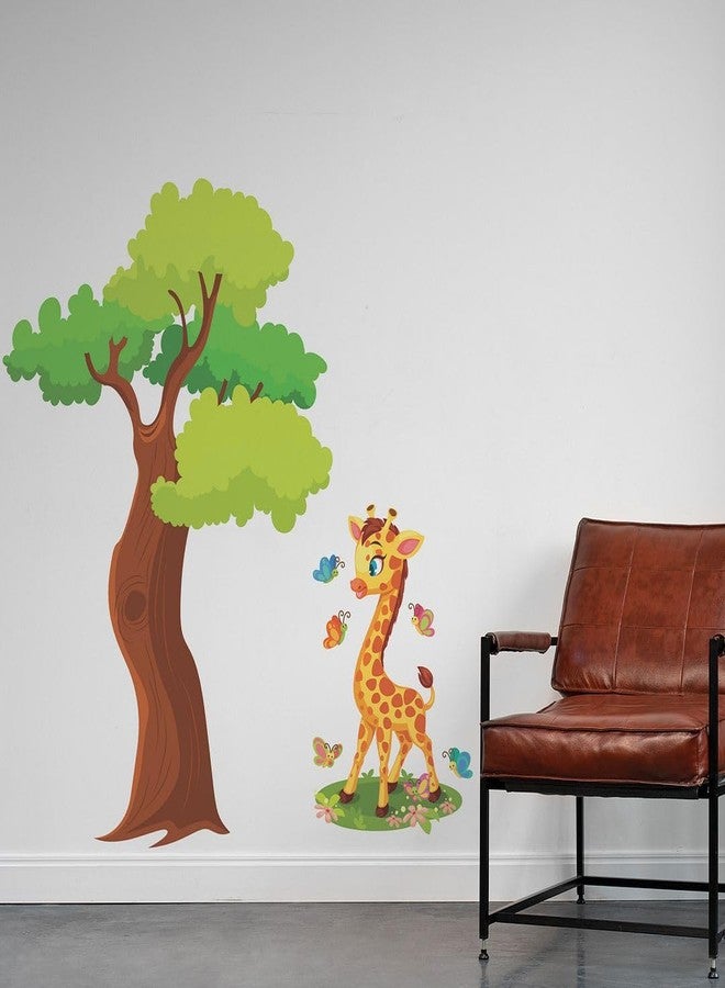 CVANU Cute Giraffe & Tree Self-Adhesive Vinyl Wall Sticker for Wall Decoration (44inX42in)_S274 - Image 3