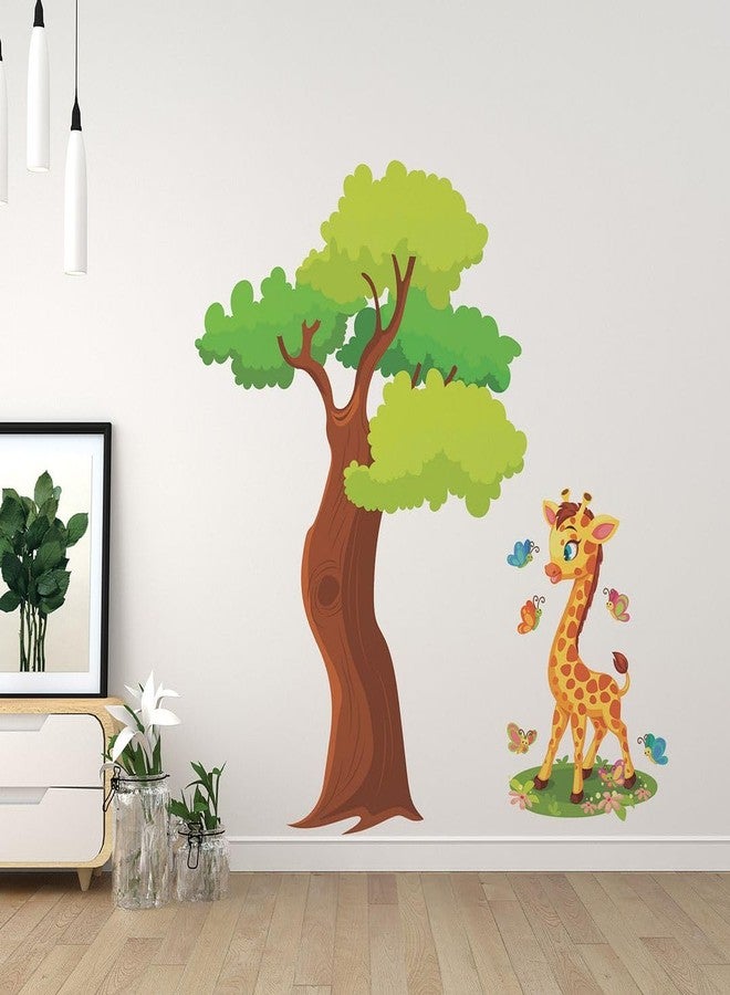 CVANU Cute Giraffe & Tree Self-Adhesive Vinyl Wall Sticker for Wall Decoration (44inX42in)_S274 - Image 1