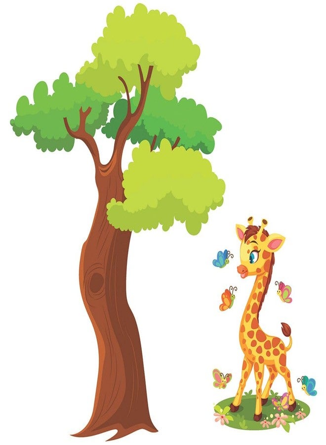 CVANU Cute Giraffe & Tree Self-Adhesive Vinyl Wall Sticker for Wall Decoration (44inX42in)_S274 - Image 2
