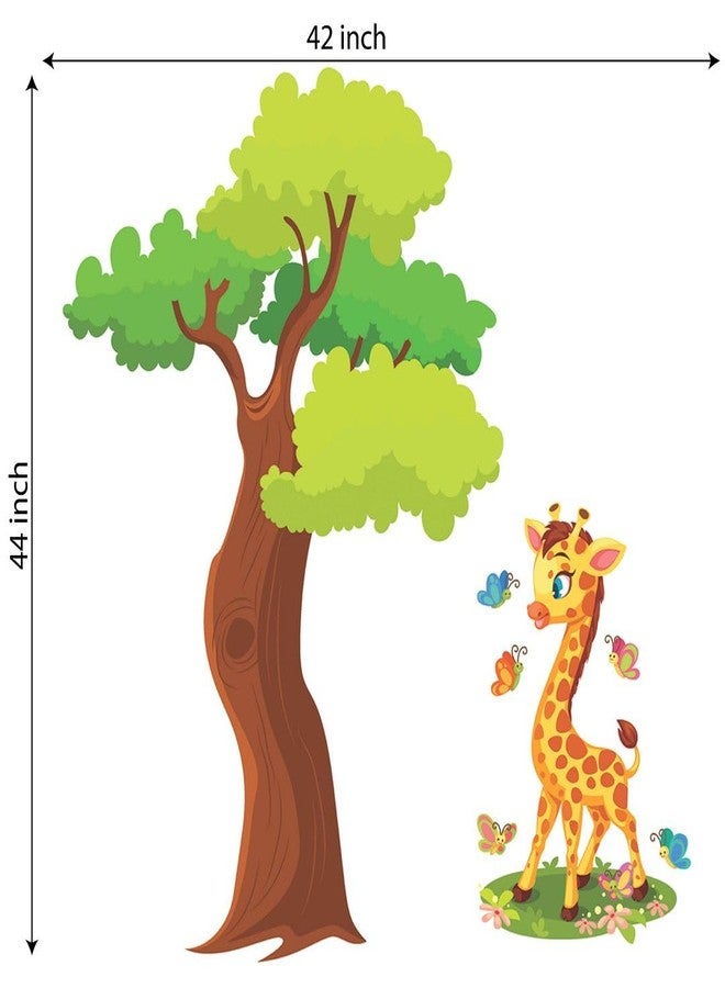 CVANU Cute Giraffe & Tree Self-Adhesive Vinyl Wall Sticker for Wall Decoration (44inX42in)_S274 - Image 4
