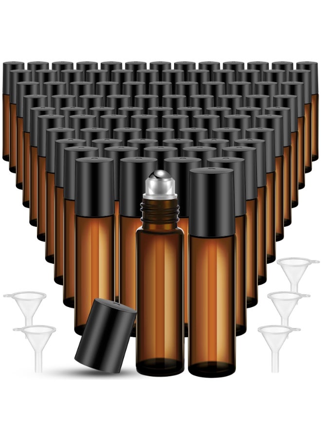 Sumind 150 Pcs Essential Oil Roller Bottles 10 ml Glass Empty Roll on Bottles with Stainless Steel Balls Leak Proof with 5 Funnel for Travel Essential OilAmber - Image 2