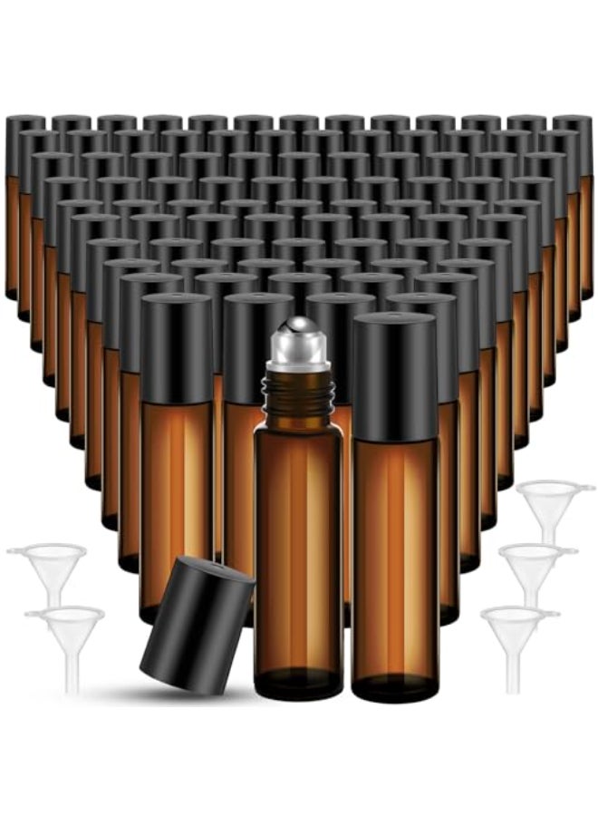 Sumind 150 Pcs Essential Oil Roller Bottles 10 ml Glass Empty Roll on Bottles with Stainless Steel Balls Leak Proof with 5 Funnel for Travel Essential OilAmber - Image 1
