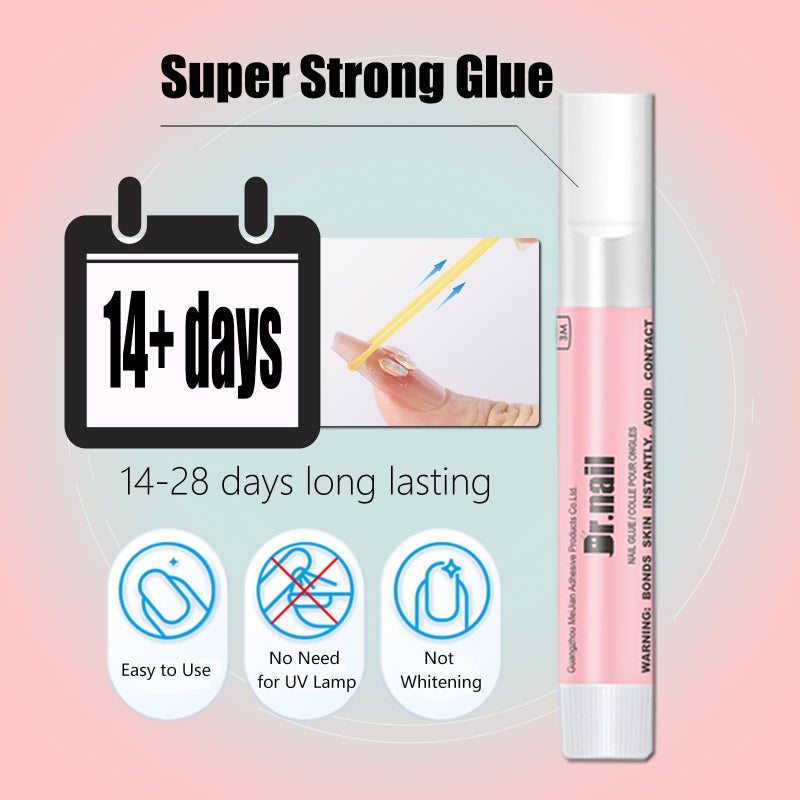 Dr.nail 20 Pcs Nail Glue Set for Acrylic Press On Nails Tip Super Strong Glue for Fake Nails Professional Adhesive Super Bond Fast Drying Glues Long Lasting 0.07oz No Need for UV Lamp - Image 2