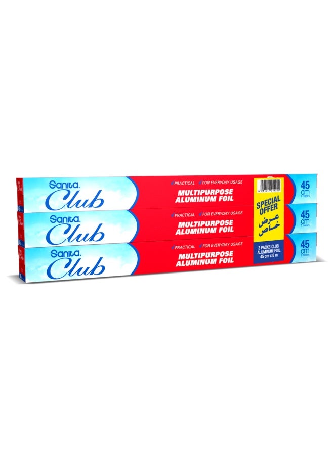 Sanita Club Multipurpose Aluminum Foil, 3 Rolls, 45cm x 6meter