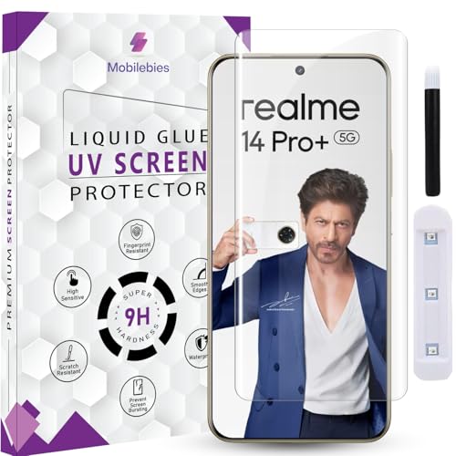 Mobilebies® Premium HD+ UV Tempered Glass Screen Protector For Realme 14 Pro Plus 5G (6.83 Inch, Pack of 1) Full Adhesive UV Curved Screen Protector Case Friendly HD Clarity with installation kit - Image 1
