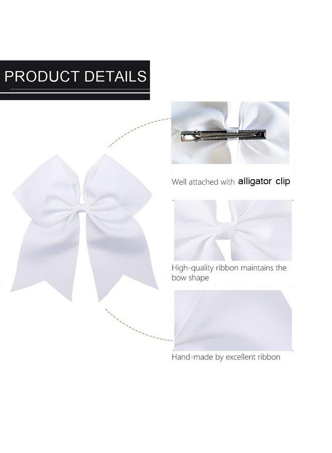 Hipcheer هيبهير 12 قطعة 8" bows بيضاء كبيرة مع مشابك تمساح لفتيات المراهقات في رياضة التشجيع والكرة اللينة - Image 3