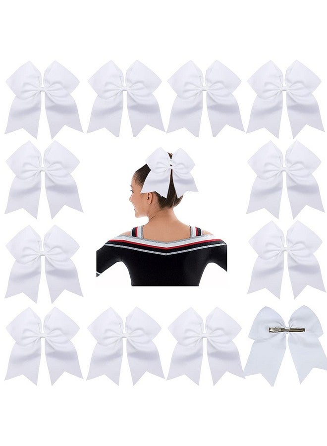 Hipcheer هيبهير 12 قطعة 8" bows بيضاء كبيرة مع مشابك تمساح لفتيات المراهقات في رياضة التشجيع والكرة اللينة - Image 1