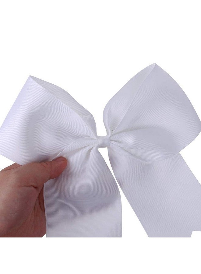 Hipcheer هيبهير 12 قطعة 8" bows بيضاء كبيرة مع مشابك تمساح لفتيات المراهقات في رياضة التشجيع والكرة اللينة - Image 2