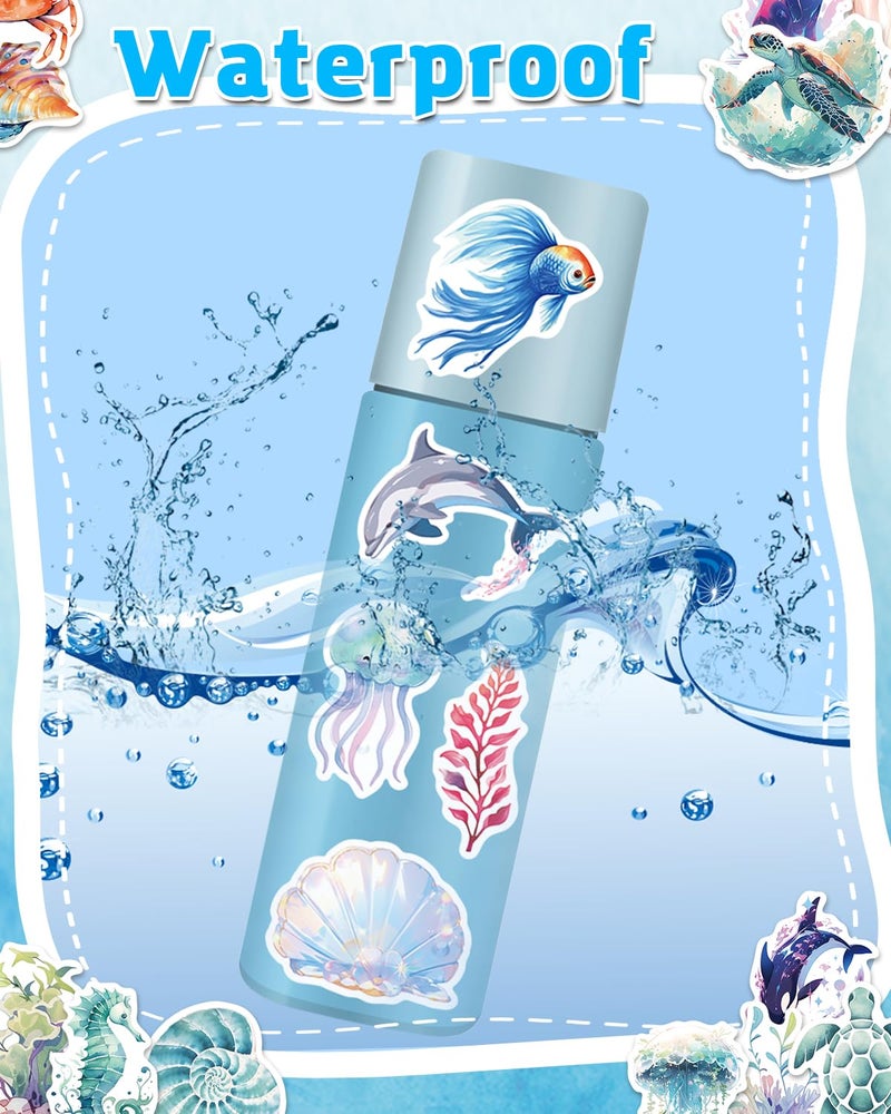 AOWDIAO 100 Pcs Ocean Stickers Cute Sea Creature Vinyl Stickers Gifts for Kids Party Crafts Favors Ocean Animal Stickers for Water Bottles Laptop Decor - Image 4