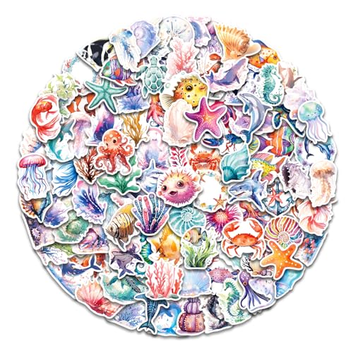AOWDIAO 100 Pcs Ocean Stickers Cute Sea Creature Vinyl Stickers Gifts for Kids Party Crafts Favors Ocean Animal Stickers for Water Bottles Laptop Decor - Image 1