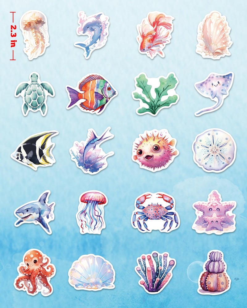 AOWDIAO 100 Pcs Ocean Stickers Cute Sea Creature Vinyl Stickers Gifts for Kids Party Crafts Favors Ocean Animal Stickers for Water Bottles Laptop Decor - Image 3