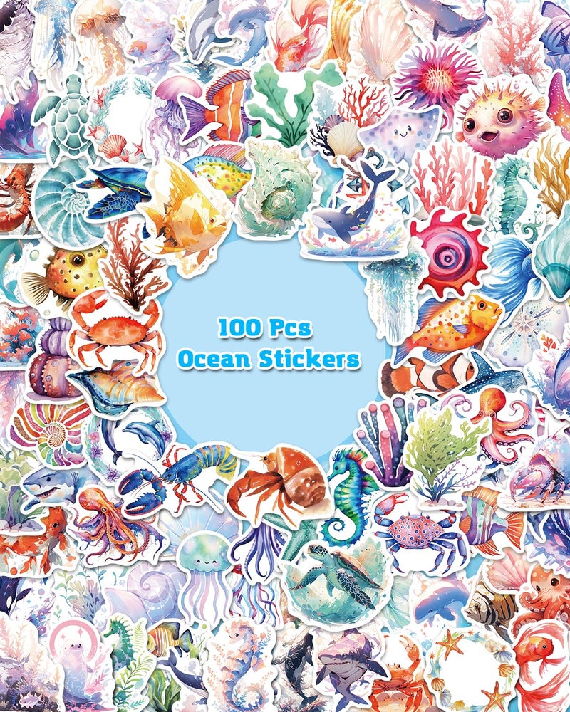 AOWDIAO 100 Pcs Ocean Stickers Cute Sea Creature Vinyl Stickers Gifts for Kids Party Crafts Favors Ocean Animal Stickers for Water Bottles Laptop Decor - Image 2