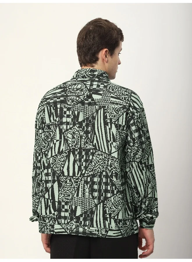 Beyoung Grey and Black Abstract Print Shacket