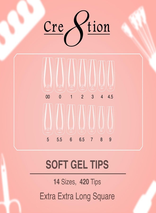 Cre8tion Soft Gel Nail Tips, Extra Extra Long Square Shape, 602 Tips in 14 Sizes (00-9) for Professional Nail Extensions - Image 2