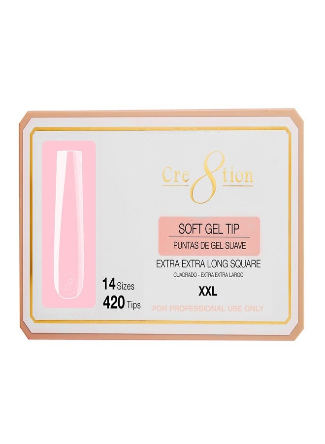 Cre8tion Soft Gel Nail Tips, Extra Extra Long Square Shape, 602 Tips in 14 Sizes (00-9) for Professional Nail Extensions - Image 1