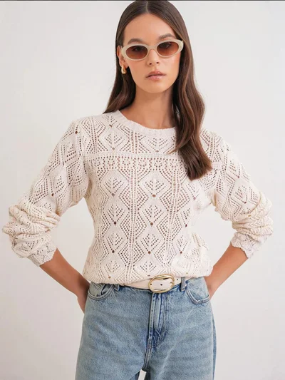 MixRay Mixray Textured Knit Sweater with Crew Neck
