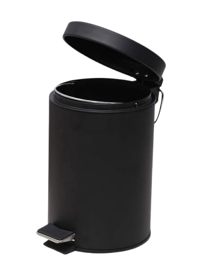 OPR Stainless Steel 6 Ltr Black Pedal Bin| Rust Proof Trash Can With Bucket And Handle| Round Shape Small Dustbin Ideal For Home, Bathroom, Room, Kitchen And Offices. (7 * 11 Inch- 6 Ltr) - Image 1