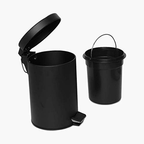 OPR Stainless Steel 6 Ltr Black Pedal Bin| Rust Proof Trash Can With Bucket And Handle| Round Shape Small Dustbin Ideal For Home, Bathroom, Room, Kitchen And Offices. (7 * 11 Inch- 6 Ltr) - Image 2