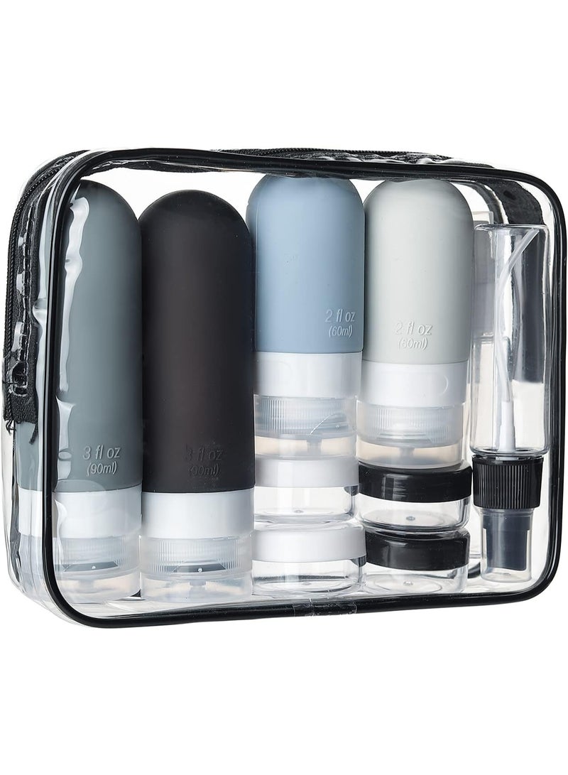 حقائب لوازم التنظيف لأغراض السفر، و 16 عبوة من علب السليكون لاستخدامها في أغراض التنظيف، وشامبو الشعر، وشامبو الشعر، والمستحلبات، وملوثات الاغتسال، مقاومة للتسرب، ومواد السفر للسوائل السائلة المعبأة (أسود) - Image 1