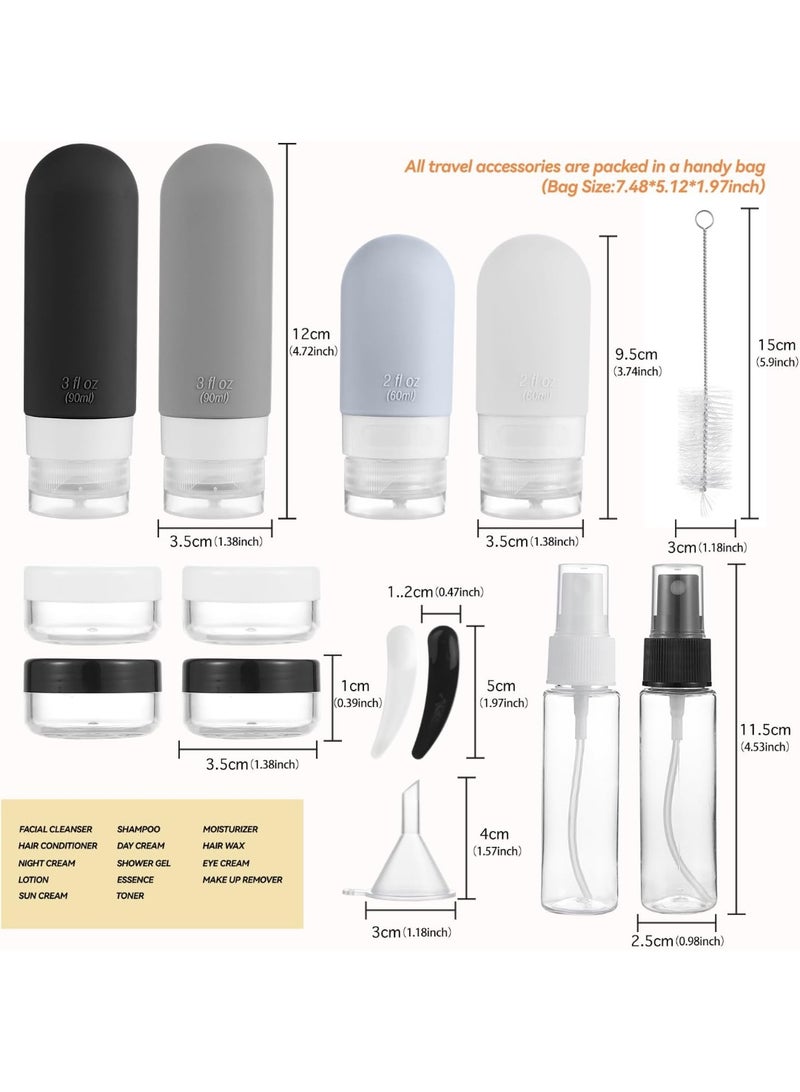 حقائب لوازم التنظيف لأغراض السفر، و 16 عبوة من علب السليكون لاستخدامها في أغراض التنظيف، وشامبو الشعر، وشامبو الشعر، والمستحلبات، وملوثات الاغتسال، مقاومة للتسرب، ومواد السفر للسوائل السائلة المعبأة (أسود) - Image 2