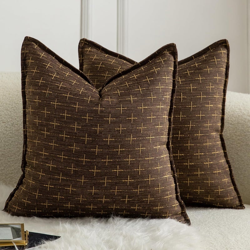 MANDIOO Pack of 2 Burlap Linen Throw Pillow Covers Woven Textured Modern Farmhouse Cushion Covers Pillowcase Decorative Couch Sofa Bed Living Room 16 x 16 Inch Deep Brown - Image 2