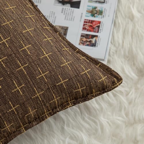 MANDIOO Pack of 2 Burlap Linen Throw Pillow Covers Woven Textured Modern Farmhouse Cushion Covers Pillowcase Decorative Couch Sofa Bed Living Room 16 x 16 Inch Deep Brown - Image 3