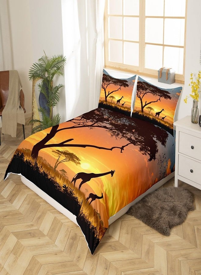 Feelyou Kids Queen Giraffe Bedding Set Queen Size, Cartoon Animal Comforter Cover for Boys Girls Africa Safari Duvet Cover Wildlife Bedspread Cover Bedclothes Zipper (No Comforter) - Image 3
