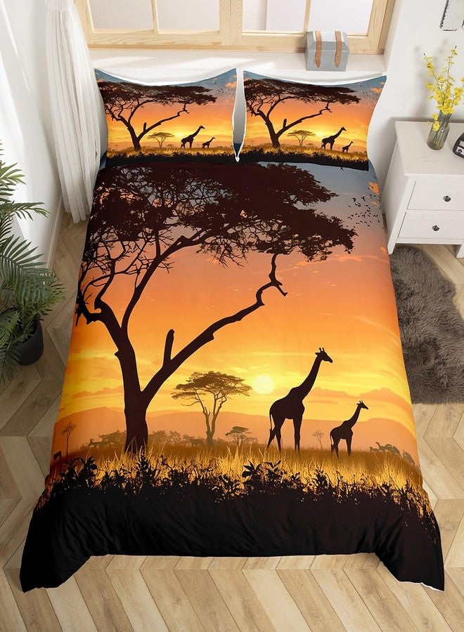 Feelyou Kids Queen Giraffe Bedding Set Queen Size, Cartoon Animal Comforter Cover for Boys Girls Africa Safari Duvet Cover Wildlife Bedspread Cover Bedclothes Zipper (No Comforter) - Image 1