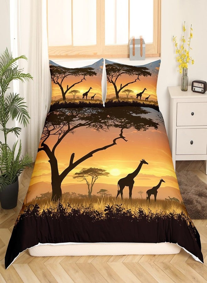 Feelyou Kids Queen Giraffe Bedding Set Queen Size, Cartoon Animal Comforter Cover for Boys Girls Africa Safari Duvet Cover Wildlife Bedspread Cover Bedclothes Zipper (No Comforter) - Image 2