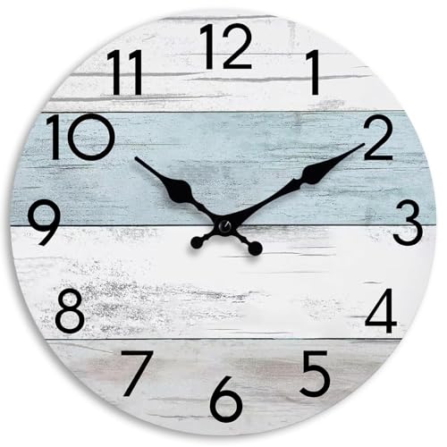 KECYET Wall Clock Silent NonTicking 14 Inch Battery Operated Country Large Retro Rustic and Beach Style Decorative for Living Room Kitchen HomeBathroom Office Blue - Image 1