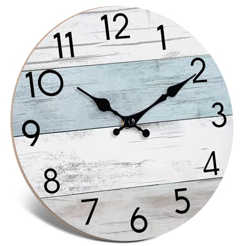 KECYET Wall Clock Silent NonTicking 14 Inch Battery Operated Country Large Retro Rustic and Beach Style Decorative for Living Room Kitchen HomeBathroom Office Blue - Image 3