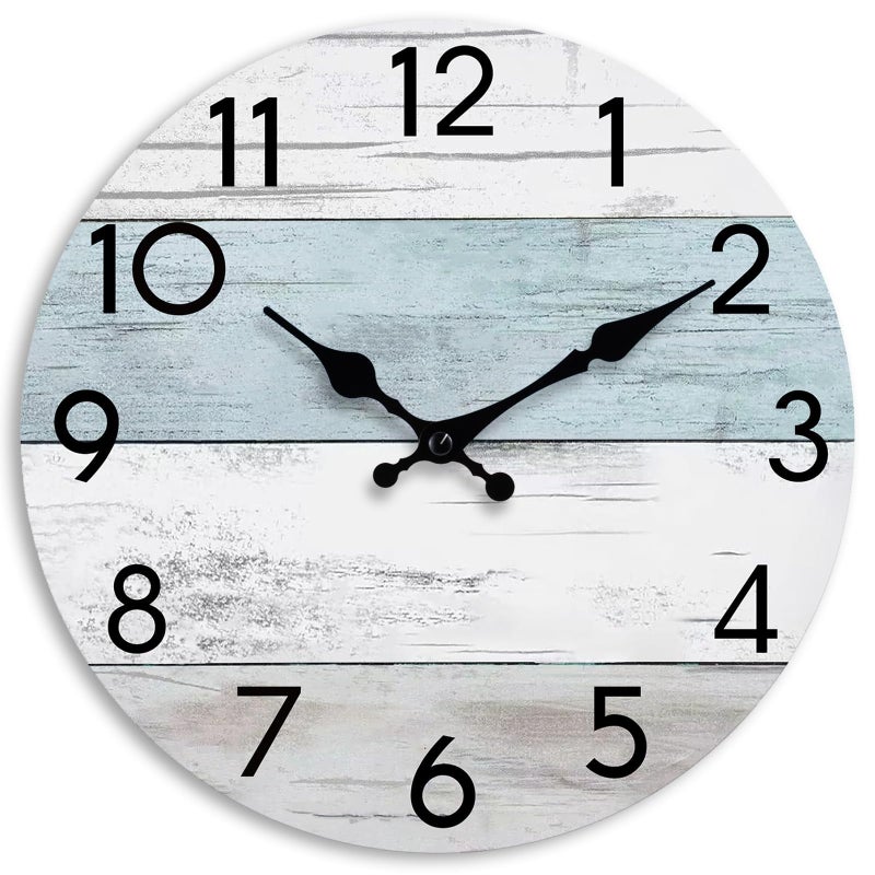 KECYET Wall Clock Silent NonTicking 14 Inch Battery Operated Country Large Retro Rustic and Beach Style Decorative for Living Room Kitchen HomeBathroom Office Blue - Image 2
