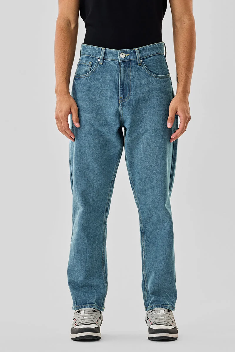 SNITCH Light Blue Light Blue Solid Loose Fit Casual Jeans for Men | Best Price UAE