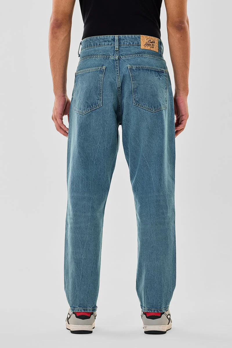 SNITCH Light Blue Light Blue Solid Loose Fit Casual Jeans for Men | Best Price UAE