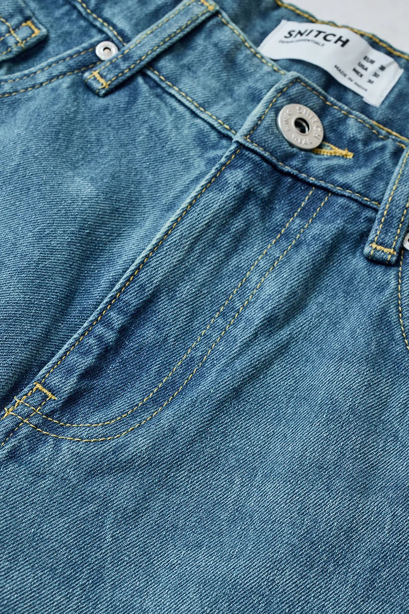 SNITCH Light Blue Light Blue Solid Loose Fit Casual Jeans for Men | Best Price UAE