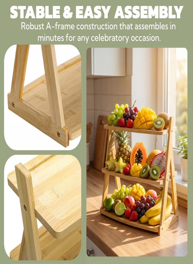 Acshio 3 Tier Bamboo Serving Tray, Rectangle Serving Platters Tiered Tray Stand, Fruit Cupcake Display Stand Farmhouse Decorative Trays for Appetizers, Snacks, Dessert, Party, Birthday, Wedding - Image 3