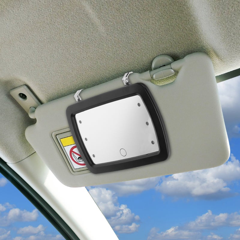 🚗 مرآة مزودة بإضاءة ومشبك للغطاء الواقي مع مرآة مكياج للمركبة والشاحنة مستطيلة سوداء - Image 4