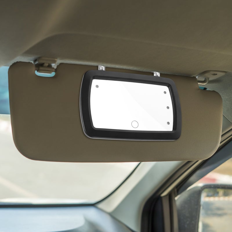 🚗 مرآة مزودة بإضاءة ومشبك للغطاء الواقي مع مرآة مكياج للمركبة والشاحنة مستطيلة سوداء - Image 3