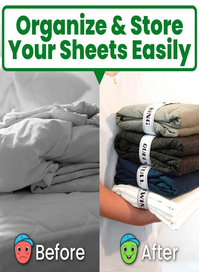 ECOHomes Bed Sheet Organizer and Storage Size Label Bands | Bed Sheets Set Organizers for Linen Closet Organization - Elastic Bedding Band Labels for Organizing Bedsheet (Queen 4PCs Pack | Cream) - Image 2