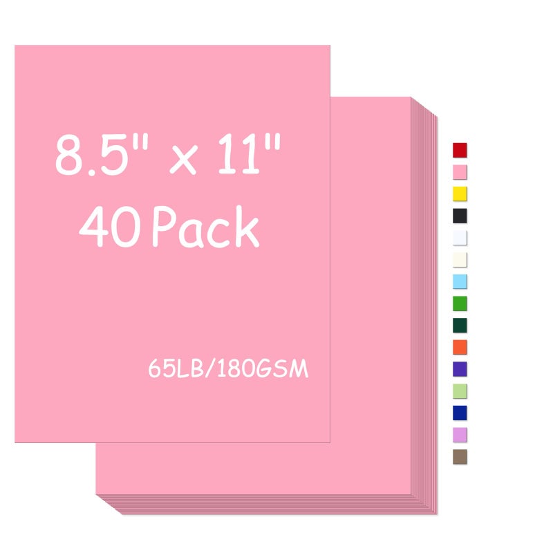 FLIPPED Cardstock 8.5 x 11,Cardstock Paper 65lb/180gsm, Card Stock for Printer,Cover Card stock Paper for Printer,Drawing,Gift tags,Invitations, Christmas Card Making (Pink, 40 Sheets) - Image 1