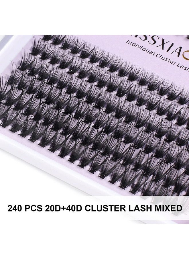 kissxiaoya Cluster Eyelash Extensions Kit Diy Lashes Extension Kit With Lash Bond & Seal And Applicator 240 Pcs 20D+40D 914Mm 0.07D Curl Mixed Cluster Lashes Starter Kit At Home  - Image 2