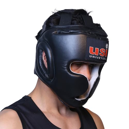 USI UNIVERSAL Boxing Headguard, 8002 Muay Thai Head Guard, Traditional Style, Extra Padding, Top Grain Hide Leather, Hand Crafted Shock Absorbent Padding, Lace Closure(Size L, Black) - Image 4