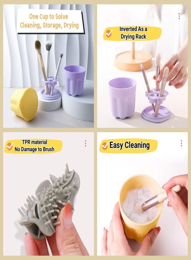 KPS Makeup Brush Cleaner & Holder | Portable Makeup Brush Scrubber With Drying Rack Cover | Cosmetic Brush Cleaning Bowl | Drawing Paint Brush Rinser & Cleaner Cup (Set of 1,Multicolor) - Image 5