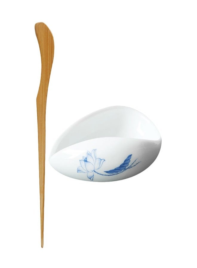 JECOMPRIS Vintage Ceramic Tea Vessel with Spoon 3.93X2.95X1.18In Loose Leaf Tea Holder and Coffee Bean Display Plate for Kitchen Dining Accessories - Image 1
