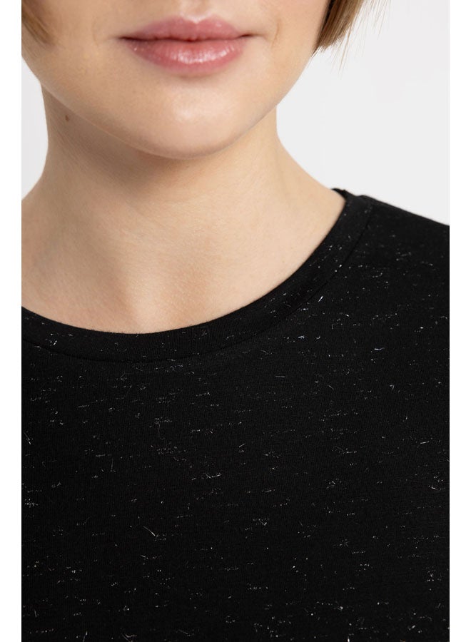 DeFacto Woman Relax Fit Crew Neck Knitted Short Sleeve T-Shirt  - Image 3