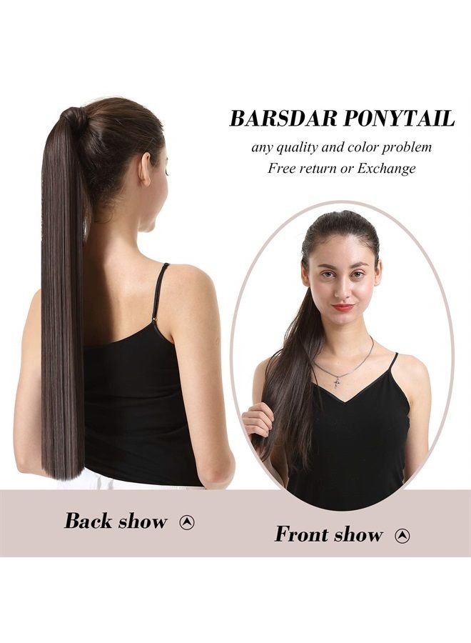 BARSDAR 26 inch Ponytail Extension Long Straight Wrap Around Clip in Synthetic Fiber Hair for Women - Light Golden Brown & Pale Golden Blonde - Image 5
