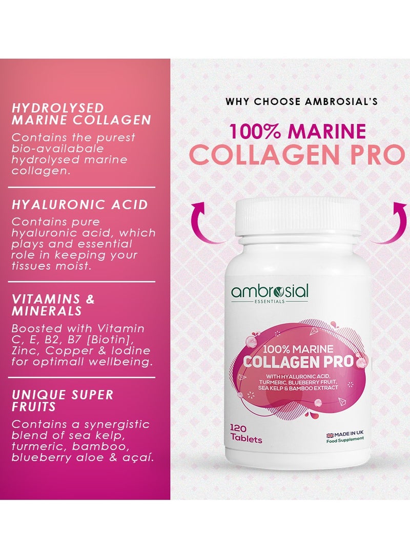 Ambrosial 100% Marine Collagen Pro with Hyaluronic Acid, Turmeric, Blueberry, Sea Kelp & Bamboo Extract | Made in UK | Gluten-Free, Non-GMO | 120 Tablets - Image 3