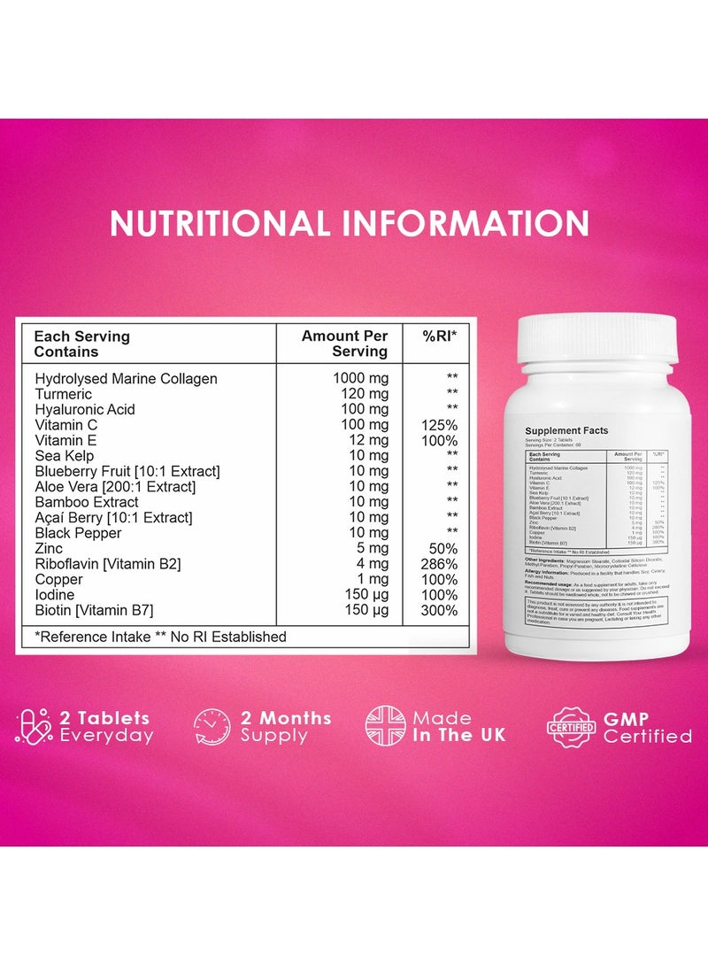 Ambrosial 100% Marine Collagen Pro with Hyaluronic Acid, Turmeric, Blueberry, Sea Kelp & Bamboo Extract | Made in UK | Gluten-Free, Non-GMO | 120 Tablets - Image 4