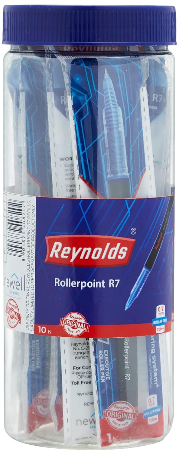 Reynolds R7 8 BLUE 2 BLACK RollerBall Pens| Roller PEN WITH COMFORTABLE GRIP | BLUE ROLLER BALL PENS FOR WRITING | PEN FOR PROFESSIONALS | 0.7 mm TIP SIZE - Image 4
